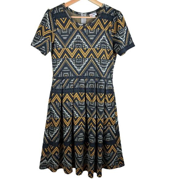 LulaRoe Womens SZ M Multicolor Aztec Print Knee Length Amelia Pleated Dress - Picture 1 of 9